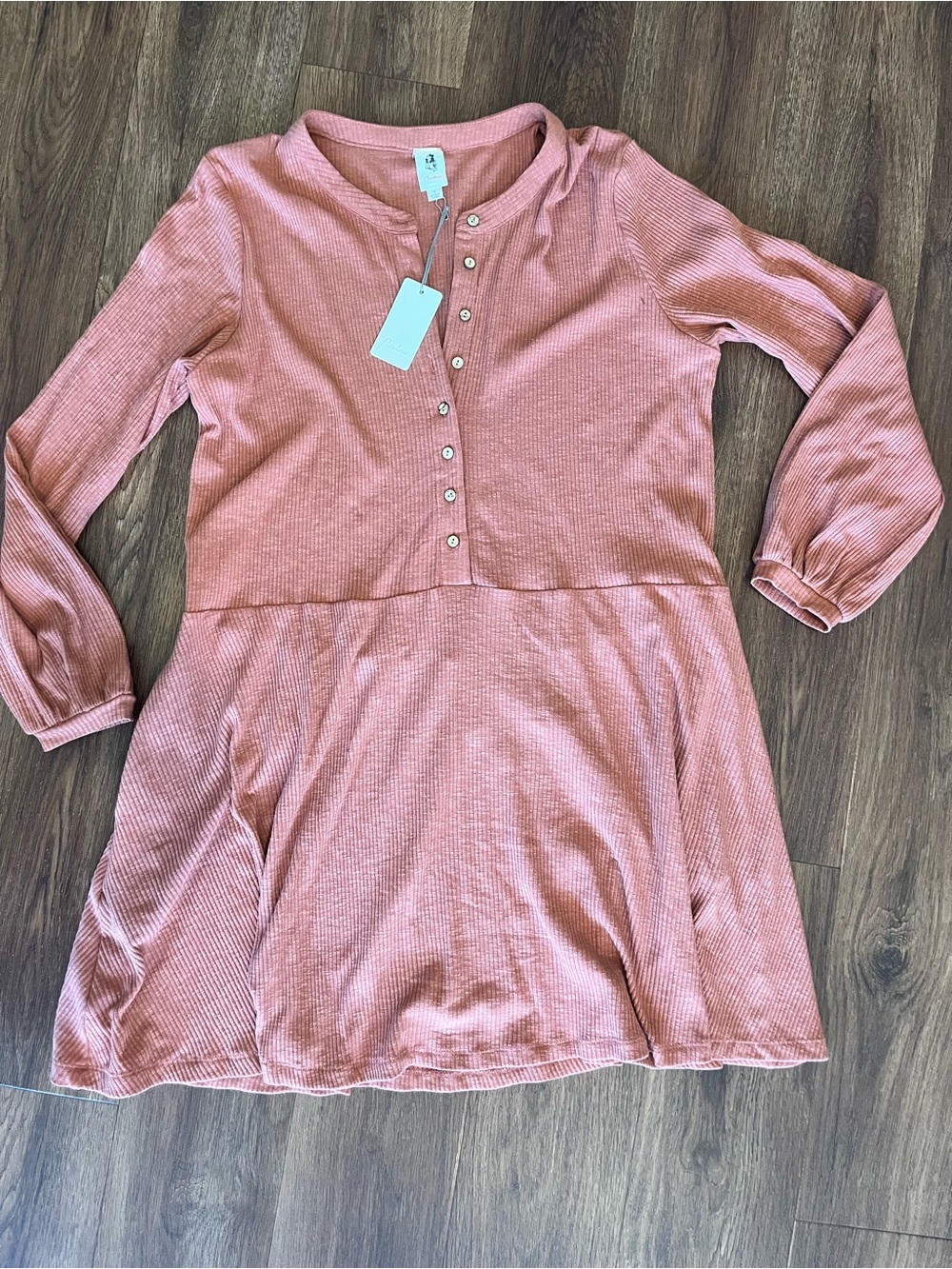 Long Sleeve Ribbed Henley Dress in Dusty Rose